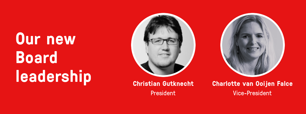 Our new Board leadership: Christian Gutknecht, Charlotte van Ooijen Falce