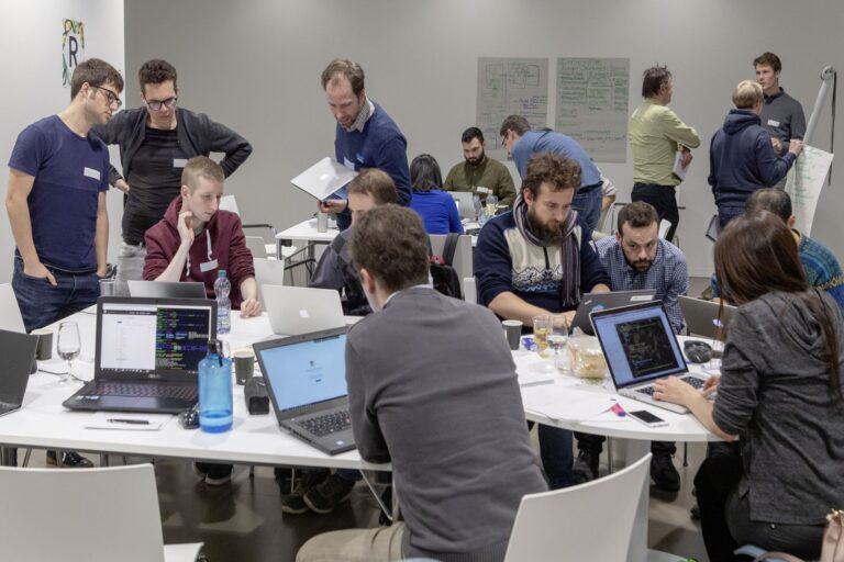The teams at work