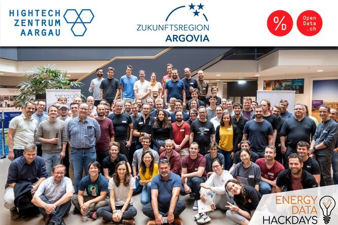 Group picture with logos HTZ / Zukunftsregion Argovia / Opendata.ch / Energy Data Hackdays