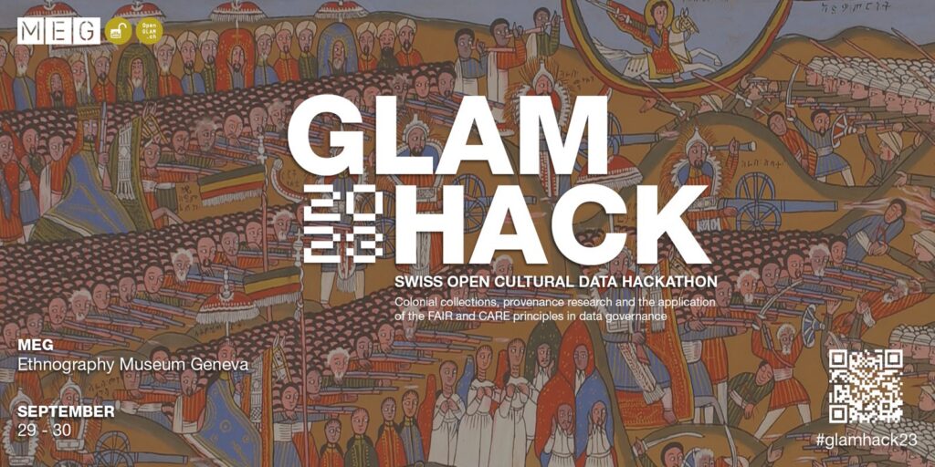 Announcement image published by opendata.ch for “GLAMhack23”