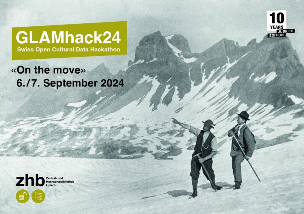 Announcement image published by opendata.ch for “GLAMhack24 – Anniversary Edition”