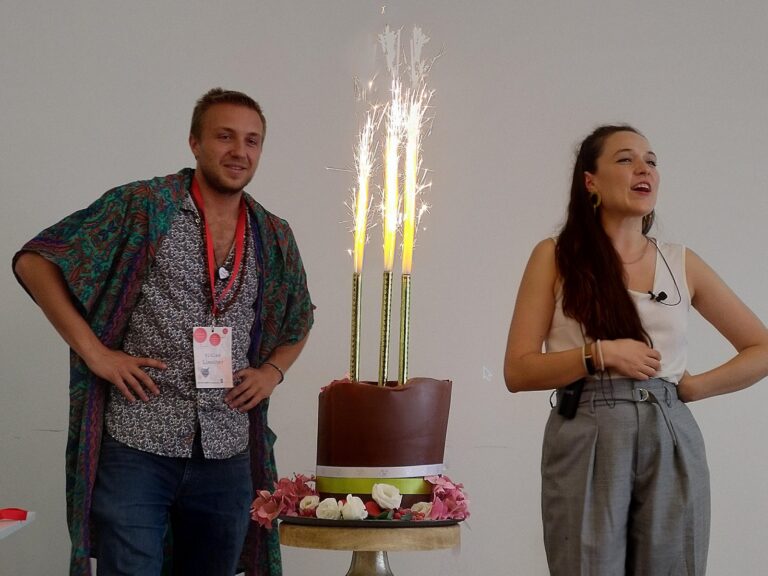 Chocolate cake with burning sparklers