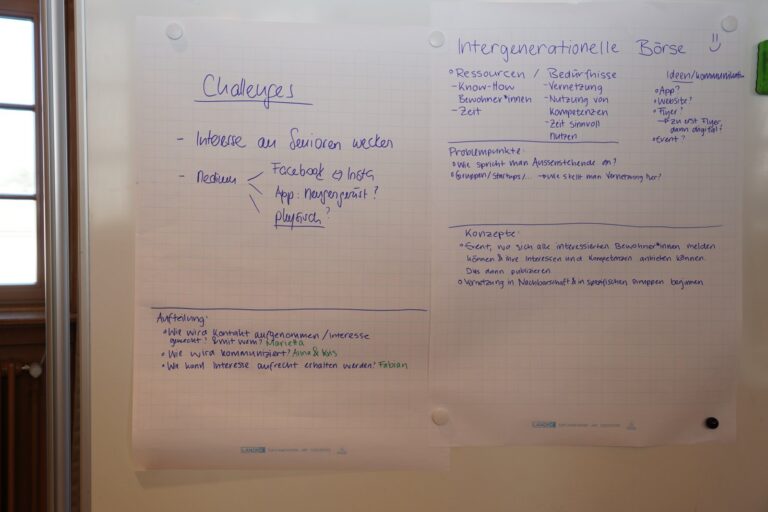Flipchart of the intergenerational exchange challenge