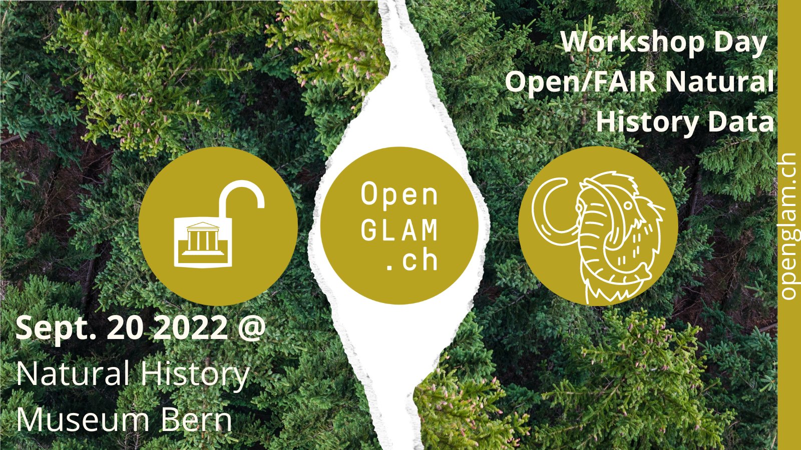 Ankündigungsbild von opendata.ch für «Workshop Day on open/FAIR Natural History Data»